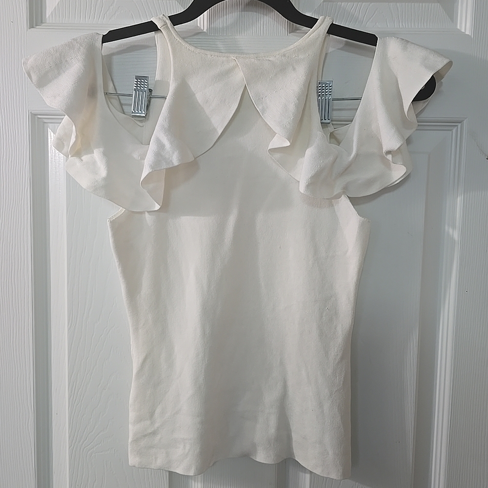 Jonathan Simkhai White Ruffled Cold Shoulder High Neck Top Blouse Size XS - Picture 2 of 8